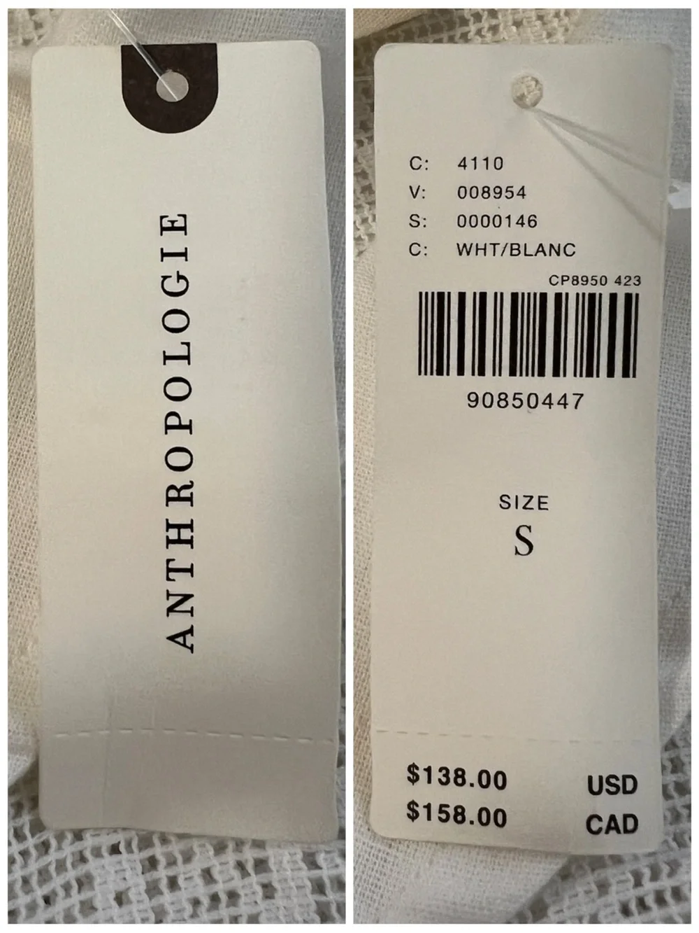 Anthropologie White Eyelet Cropped Button-Front Top